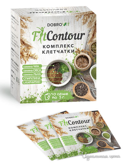 Концентрат пищевой на основе растительного сырья FitContour, комплекс клетчатки для контроля аппетита, 5 г х 10 шт, DOBROVIT
