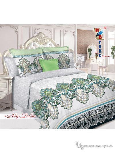 Комплект постельного белья, 2-спальный ИВТЕКстиль, цвет белый, зеленый