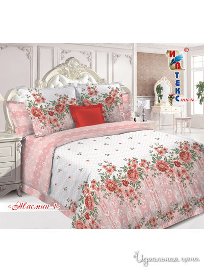 Комплект постельного белья, 2-спальный ИВТЕКстиль, цвет белый, розовый