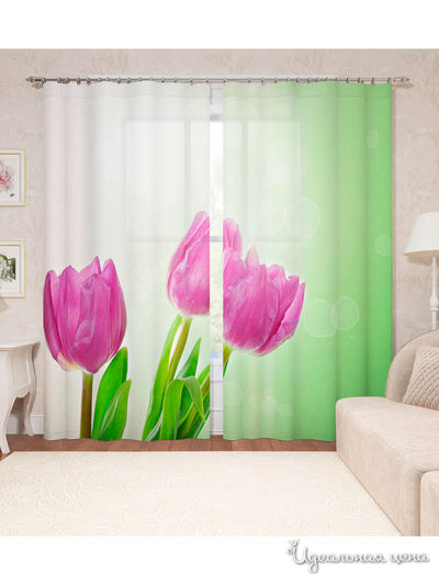 Фотошторы "Весенние тюльпаны", 145*260 см, 2 шт. Сирень, цвет мультиколор