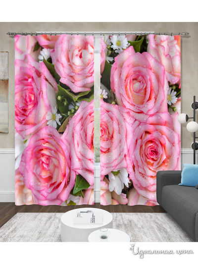 Фотошторы "Розы и роса", 145*260 см, 2 шт. Сирень, цвет мультиколор