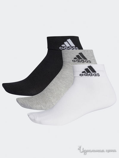 Носки, 3 пары Adidas, цвет черный, серый, белый