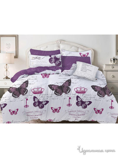 Комплект постельного белья, семейный Cleo, цвет белый, фиолетовый