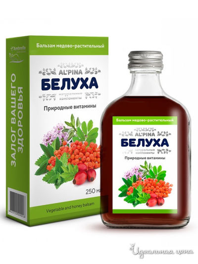 Бальзам медово-растительный Альпина "БЕЛУХА" природные витамины, 250 мл, Амбрелла, цвет Белый,зеленый