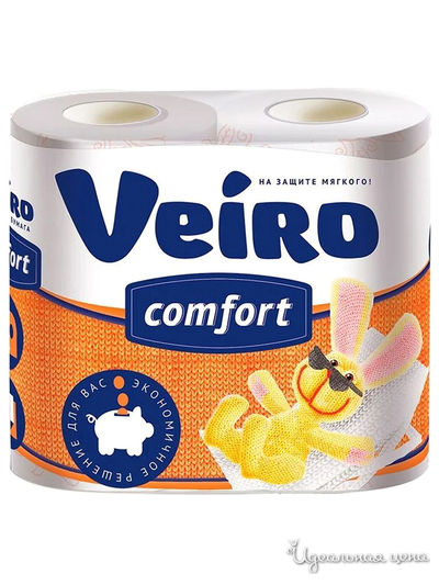 Туалетная бумага "Linia Veiro Comfort" 2х-слойная, 4 шт. Мультидом, цвет в ассортименте