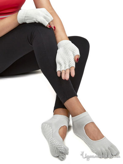 Носки противоскользящие для занятий йогой, серый и перчатки противоскользящие для занятий йогой Bradex, цвет серый