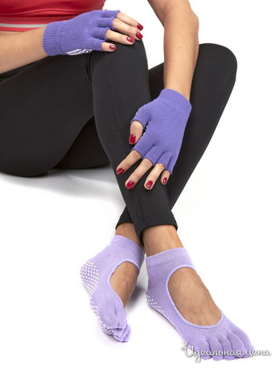 Носки противоскользящие для занятий йогой, фиолетовый и перчатки противоскользящие для занятий йогой Bradex, цвет фиолетовый