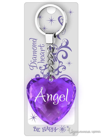Брелок Диамантовое сердце с надписью:&quot;Angel&quot; Be Happy, цвет фиолетовый