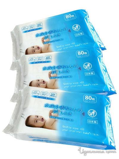 Влажные салфетки для ухода за нежной кожей малышей с экстрактом листьев персика, 3х80 шт, MISERA