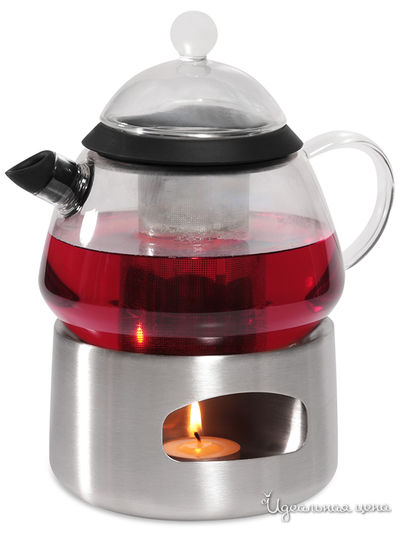 Заварочный чайник с подставкой для подогрева от свечи, 0.8 л DOSH HOME, цвет стальной, черный