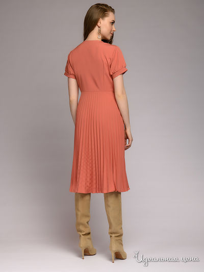 Платье терракотовое длины миди с плиссированной юбкой и короткими рукавами