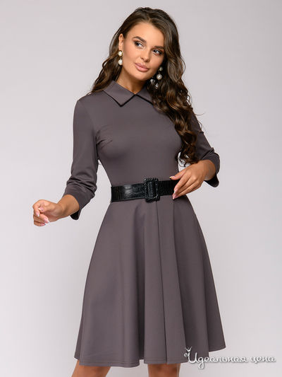 Платье кофейного цвета длины мини с отложным воротником
