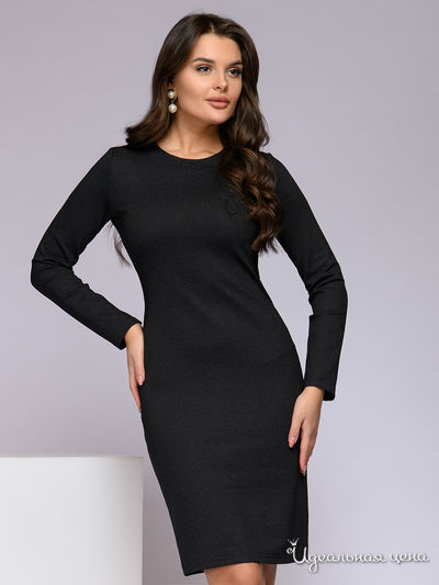 Платье черное в мелкую точку с длинными рукавами