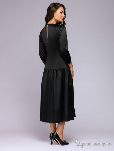 Платье длины миди черное с длинными рукавами