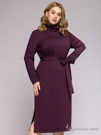 Платье бордового цвета длины миди с длинными рукавами
