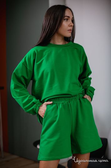 Костюм толстовка длинный рукав с шортами, цвет зеленый