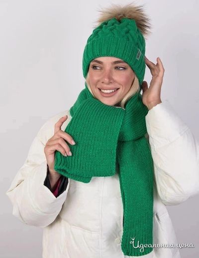 Шапка зимняя+ шарф ,цвет зеленый