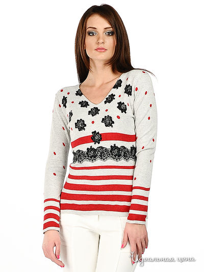 Пуловер Luisa Cerano&Rabe, цвет цвет серый / красный / черный