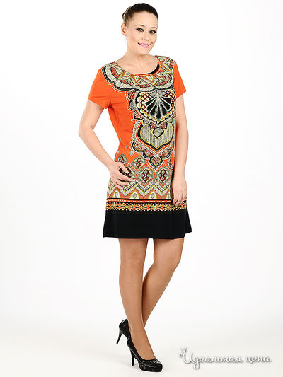 Платье Мультибренд женское, цвет оранжевый / черный