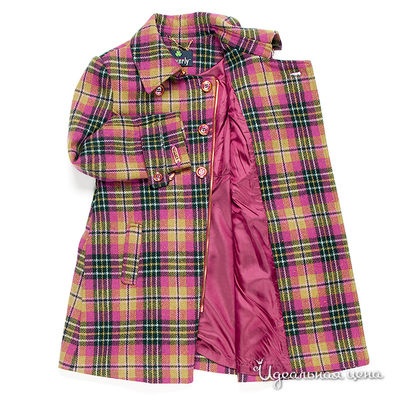 Пальто Cleverly для девочки, цвет зеленый / фуксия / принт клетка