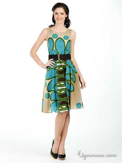 Платье Мультибренд, цвет цвет бирюзовый / коричневый / зеленый
