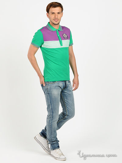 Футболка-поло BlYO3 мужская, цвет зеленый / фиолетовый