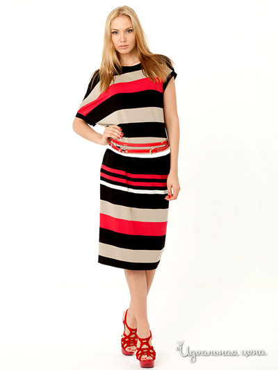 Платье с ремнем ODRI, цвет цвет черный / белый / красный