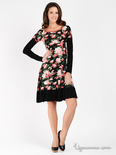 Платье Наталья Новикова, цвет цвет черный / принт цветы