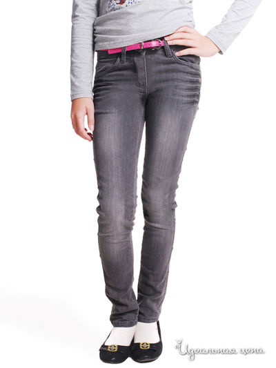 Узкие джинсы с ремнем Million X для девочки, цвет темно-серый