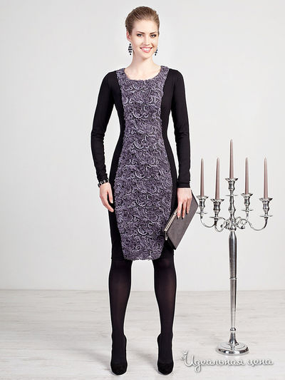 Платье Rita Mare, цвет черный, сиреневый, комби, аппликация