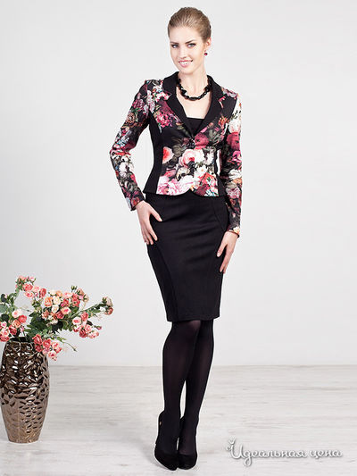 Пиджак Rita Mare, цвет черный, розовый, цветы