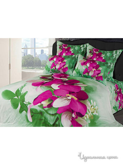 Комплект постельного белья двуспальный Goldtex, цвет зеленый, розовый