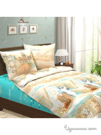Комплект постельного белья, 2-сп Традиция Текстиля, цвет голубой, бежевый, рисунок